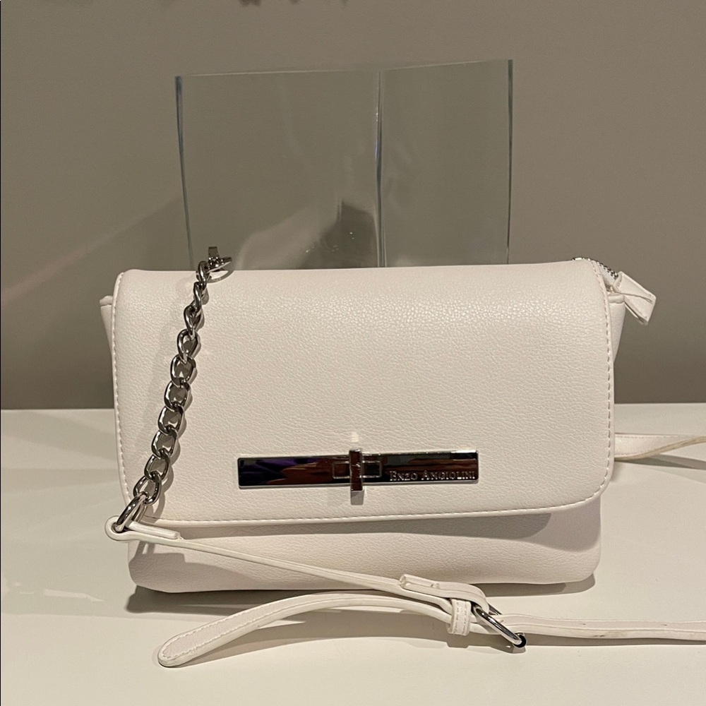 Enzo Angiolini White Crossbody Bag with Chain Strap